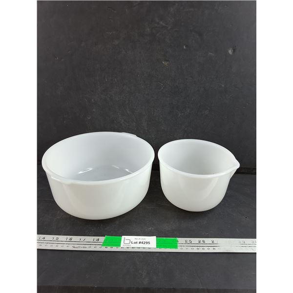 (2) Glassbake Sunbeam Milk Glass Bowls 9" & 6"