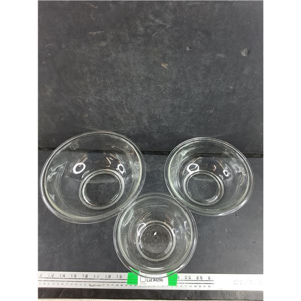 (3) PYREX Glass Bowls 10", 8", 7"