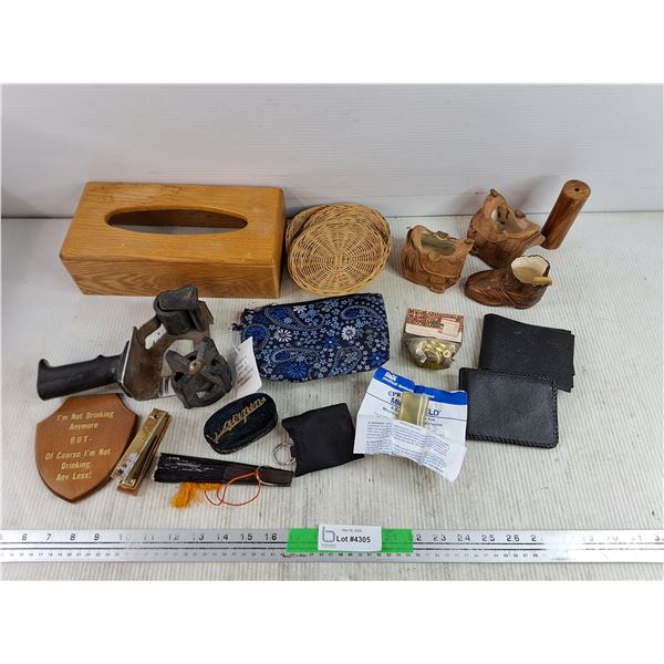 Ceramic Ash Trays, Wallets, Vintage Stapler, CPR Microshield, Tape Gun, Misc
