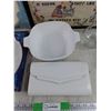 Image 3 : Framed Embroidery Art, (2) Ceramic Plates, Corning Ware Dish, Jewelry Box, Hand Purse