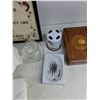 Image 7 : Framed Embroidery Art, (2) Ceramic Plates, Corning Ware Dish, Jewelry Box, Hand Purse