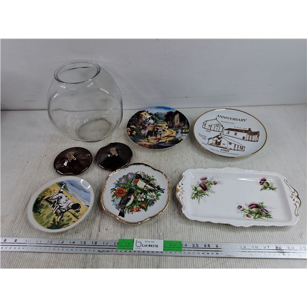 Glass Cookie Jar, (2) Pottery Lids - Chipped, Decorative Ceramic Plates , Royal Albert Serving Tray