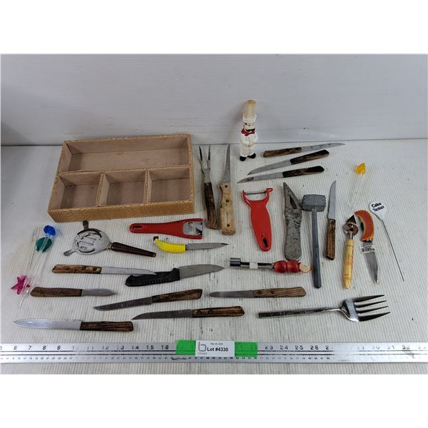 Jewelry Organizer, Kitchen Knives, Potato Peeler, Can Opener, Meat Tenderizer, Misc