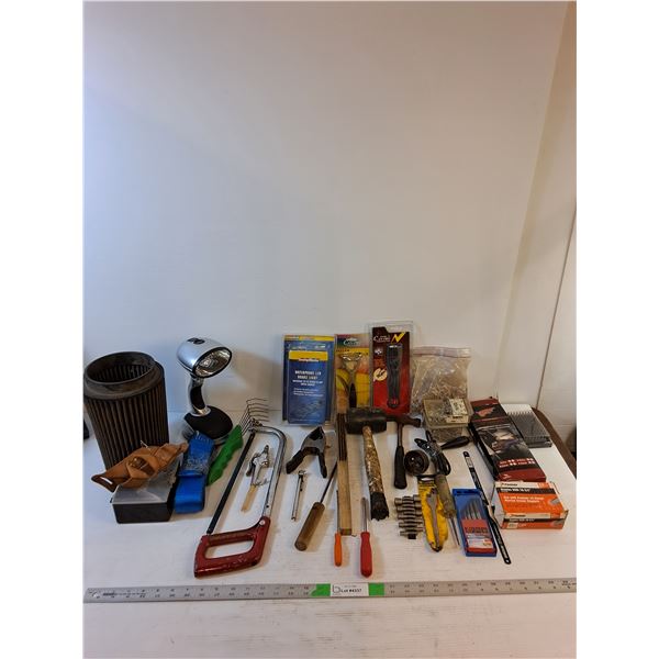 Assorted Tools/Hardware  - Tire Pressure Gauge, Flashlight, Hacksaw, Misc -  PICK UP