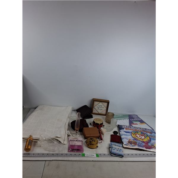 Cotton Blanket ( with some stains), Wallets, Decor, Calendars, Misc