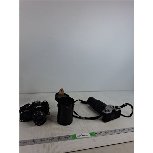 Ricoh Camera, Vintage Pentax Camera, Canon Lens Case ( as is)