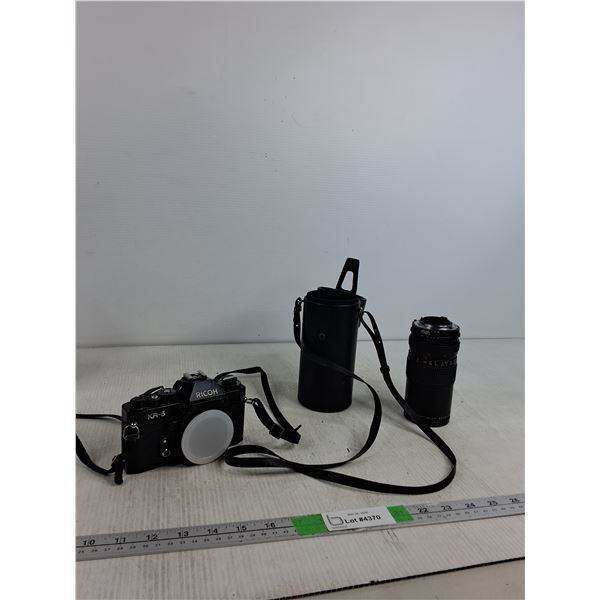 Vintage Ricoh Camera With Camera Bag, Camera Lens With Case ( as is)