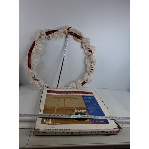 Decorated Hanger, Wooden Table ( as is, cannot ship)