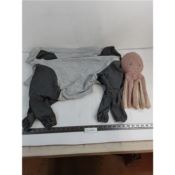 (2) "Big Dog's Closet" Dog Suits - Approx Medium Size - Appear Unused, Octopus Dog Toy