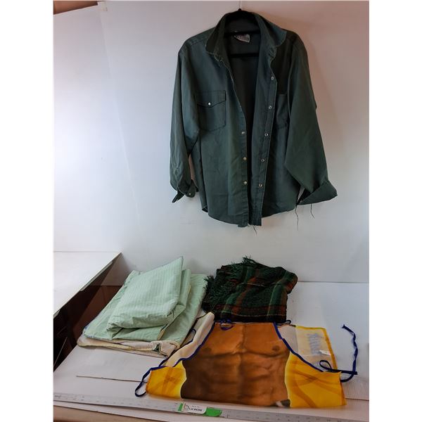Men's Work Shirt- 16 1/2, Novelty Apron, Throw Blanket, Mattress Protectors