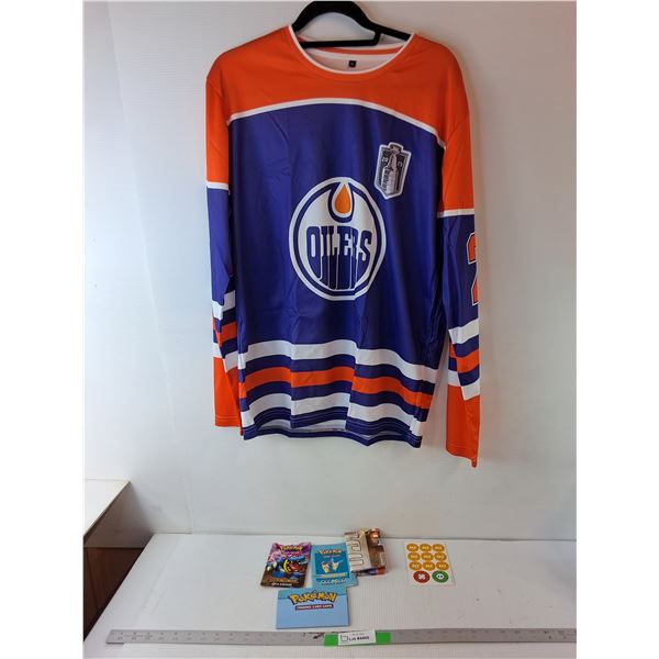 Adult Edmonton Oilers Jersey- XL & Pokemon Rulebooks & Damage Counters