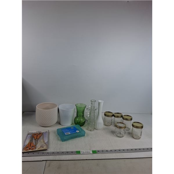 Vases, Mason Jars, Scissors, Photo Case, Misc