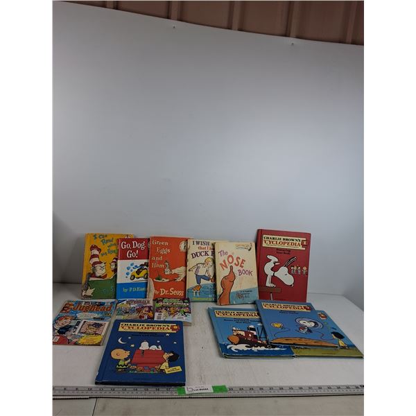Kids Books- Dr. Suess, Charlie Browns  'cyclopedia, Green Egss & Ham, Misc