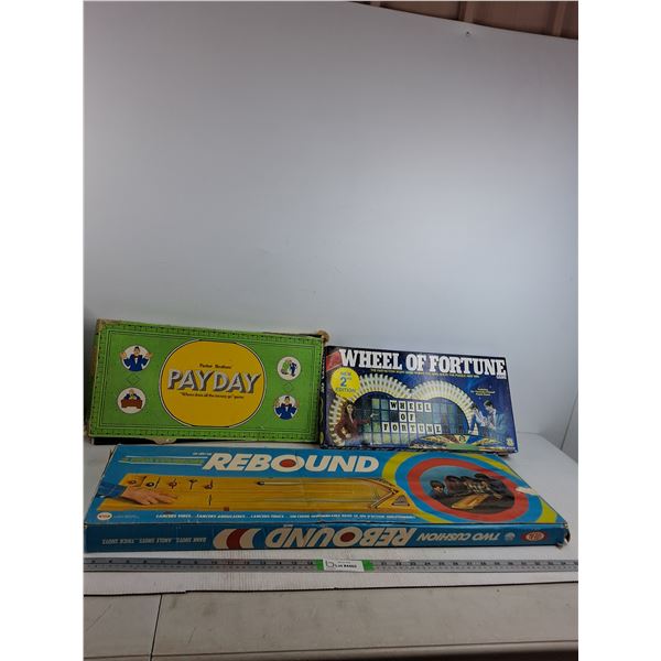 (3) Board Games- Pay Day, Wheel Of Fortune, Rebound ( all as is) - PICK UP ONLY