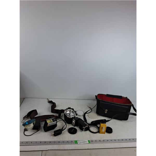Vintage Camera Bag, Vintage Camera Parts ( as is)