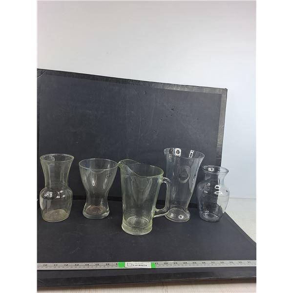 (4) Vases, Glass Pitcher ( as is) - PICK UP ONLY