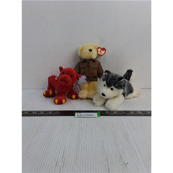 (3) Stuffies (Pavel Bure "Russian Rocket" Cat, Ty Teddy w/Jacket, Husky)