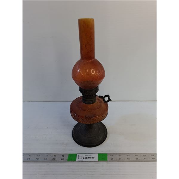 Vintage Amber Glass Oil Lamp - 15" T - PICK UP ONLY