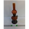 Image 1 : Vintage Amber Glass Oil Lamp - 15" T - PICK UP ONLY