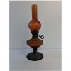 Image 2 : Vintage Amber Glass Oil Lamp - 15" T - PICK UP ONLY