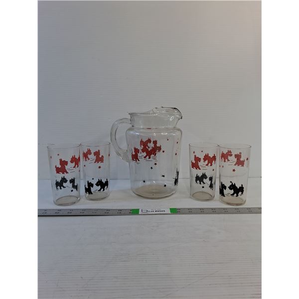Vintage  - Federal Glass Company 'Scottie Dog' Pitcher Set