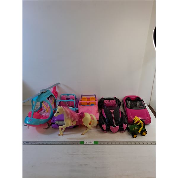 (7) Kids Toys - Barbie Car/Helicopter, Monster High Car, Horse - PICK UP
