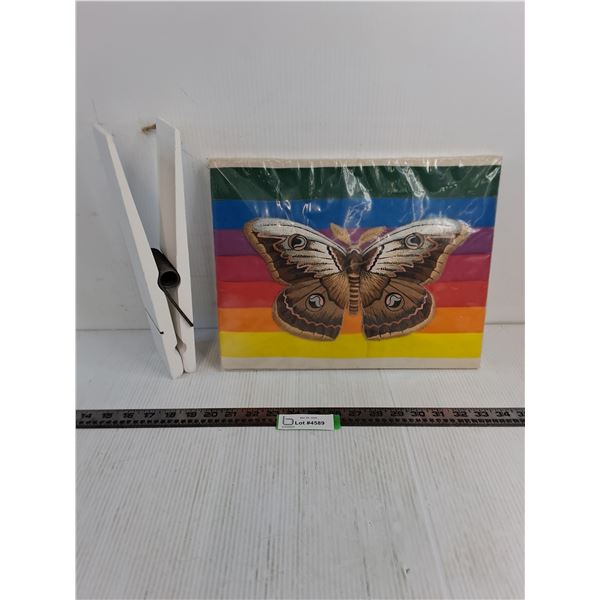 Rainbow Butterfly Wall Decor - 14" x 11.5", Wall Decor Clothes Pin - 12.5" Length