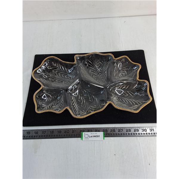 Glass Segmented Platter w/Gold Color Edging