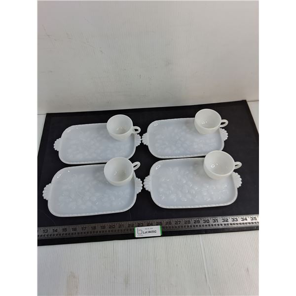 Set of 4 Milk Glass "Afternoon Tea" Sets
