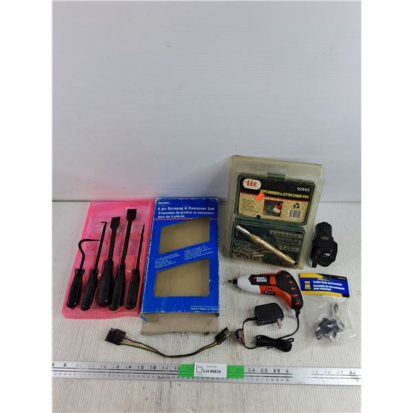 5 pc Scraper & Remover Set, Black & Decker Electric Screwdriver, 38 pc Number & Letter Starp Pro