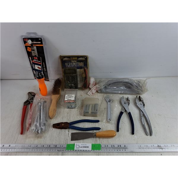 Viper Driver, Combo Wrenches, Metal Brush, Digital Multimeter, Pliers, Putty Knife, Misc