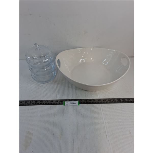 Large Ceramic Serving Bowl, Glass 3-Tier Stack Bowl