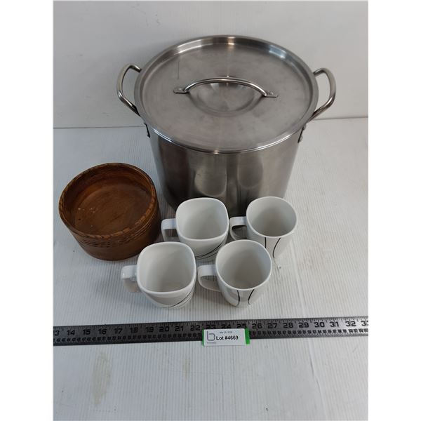 Stew Pot - 12" Diameter x 9" Height, Wooden Trinket Bowl, Corelle Coffee Mugs