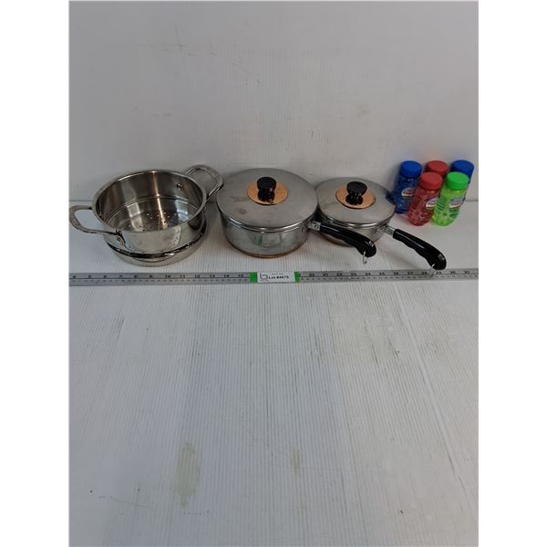 (2) Pots,Steamer Insert and (5) Blast o' Bubbles - PICK UP