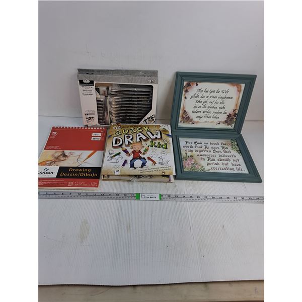 (2) Framed Religious Verses and (3) Drawing/Sketch Items