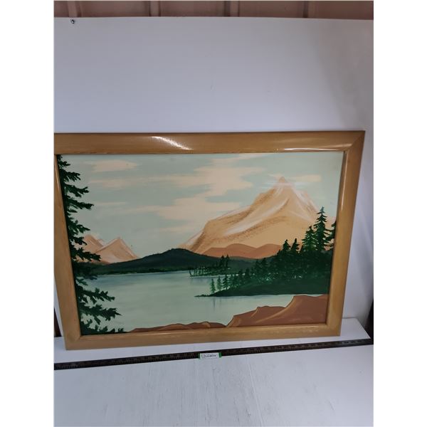 * Wood Framed "Mountain Lake" Painting by Weir - 40" x 30" - Cannot Ship