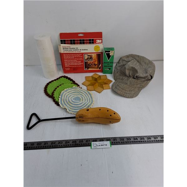 3M Window Insulation, Suede Dye, Doilies, Shoe Stretcher, Adding Machine Tape, Train Conductor's Hat