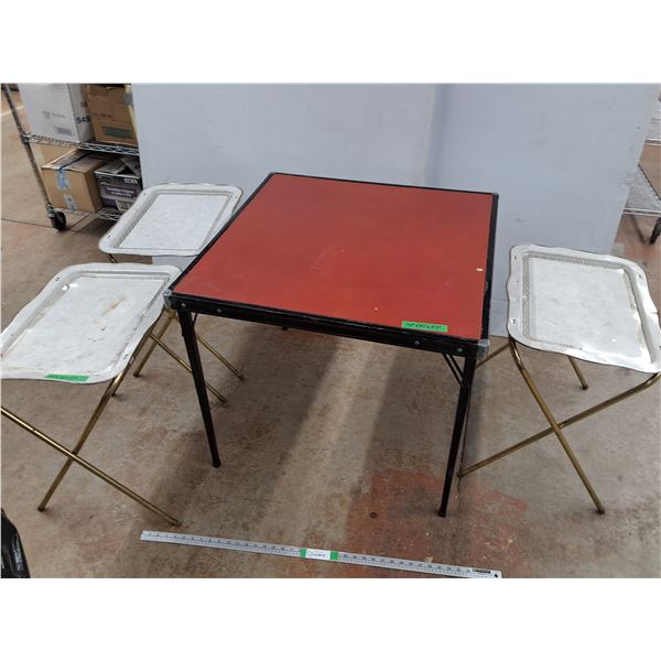 *(1) Square Folding Table & (3) Gold Metal Folding Side Tables - PICK UP ONLY