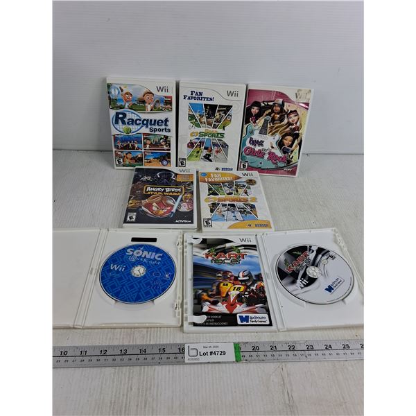 (7) Wii Games- Angry Birds, Kart Racer, Bratz