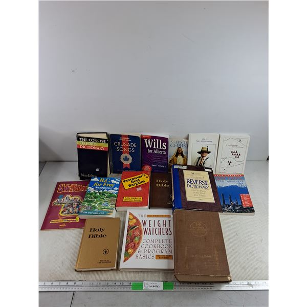 Assorted Books - Holy Bible, The Concise Oxford Dictionary, Day Trips, Weight Watchers