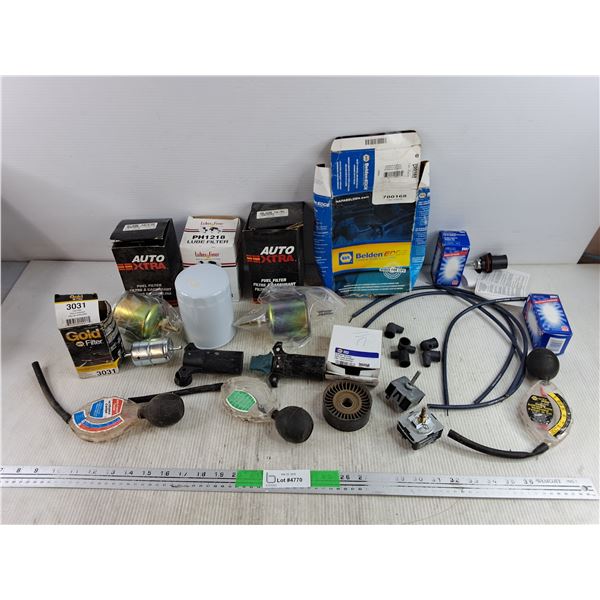 Fuel & Oil Filters, Napa Spark Plug Wires, B/S Pulley, Anti Freeze Tester, 9007 Halogen Bulbs, Misc
