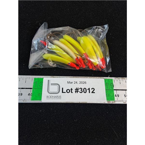 (8) Bright Yellow Fishing Lures-Glo in Dark-Handmade-Double Coated