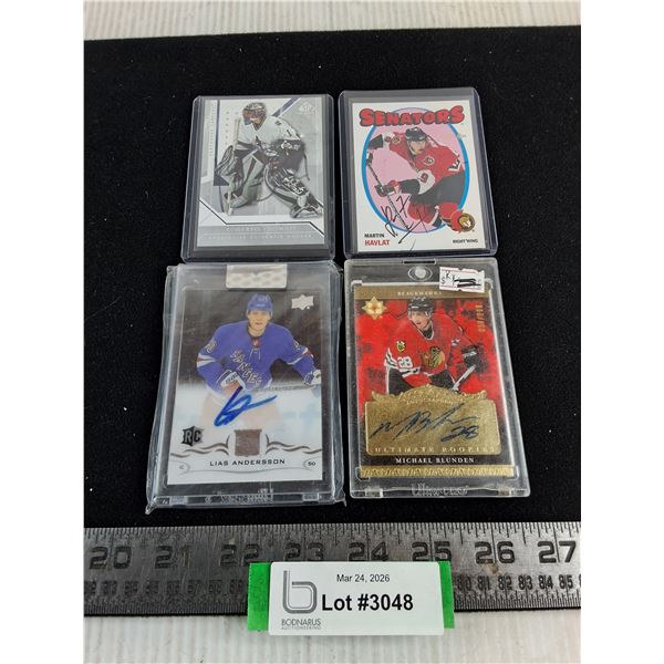 (4) Autographed NHL Collector Cards (R.Luongo, M.Havlat, L.Andersson, M.Blunden) - Unauthenticated