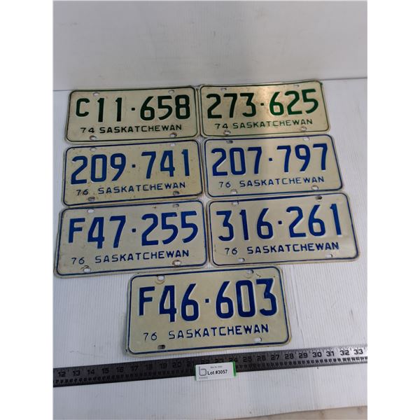 (7) Saskatchewan License Plates from 1974 & 1976