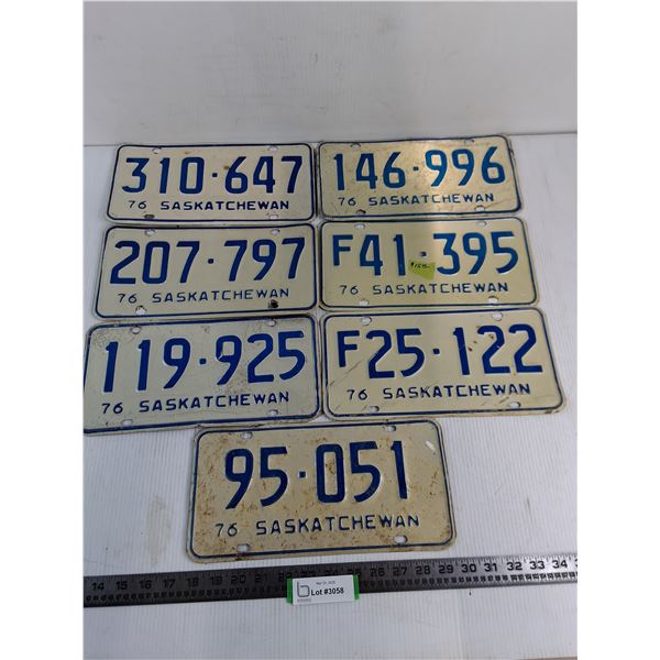 (7) Saskatchewan License Plates from 1976