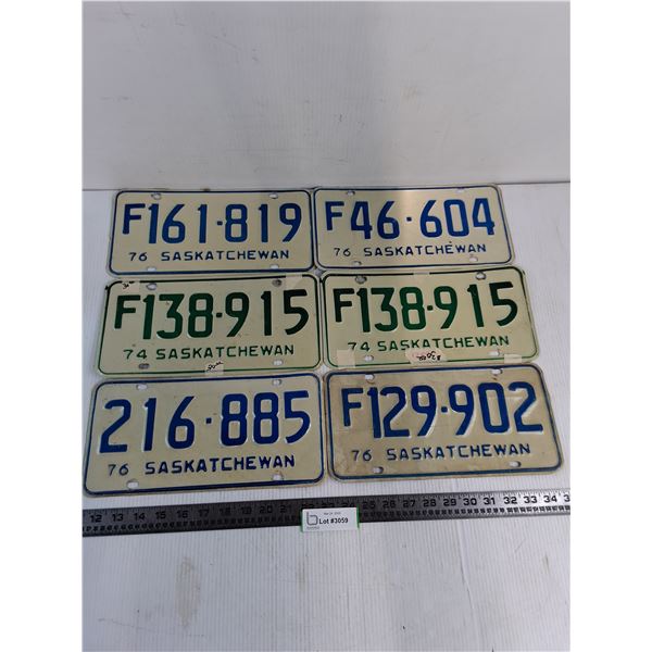 (6) Saskatchewan License Plates from 1974 & 1976