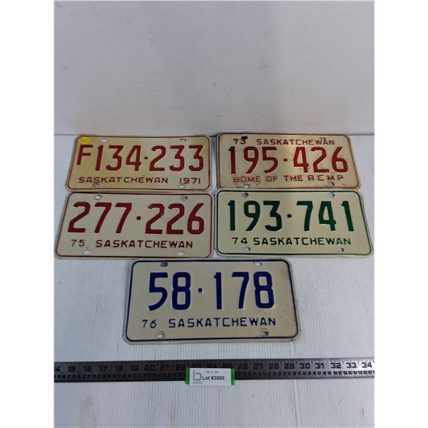 (5) Saskatchewan License Plates from 1971-1976