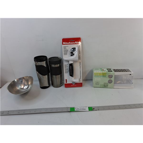 Storage Grater, Knife Sharpener- Sealed, Metal Scoop, Travel Mugs