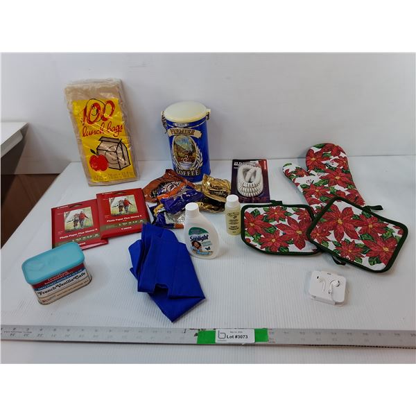 Paper Lunch Bags, Canon Photo Paper, Earbuds, Misc. (Cannot Ship Liquids)