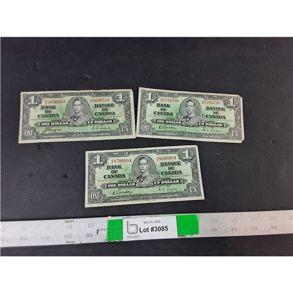(3) Canadian One Dollar Bills- 1937